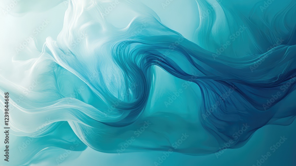 Poster ethereal blue flow of soft fabric waves creating a dreamy atmosphere in light and fluid motion for a