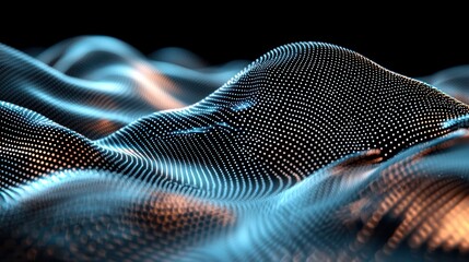 Abstract representation of waves with a glowing, textured surface.