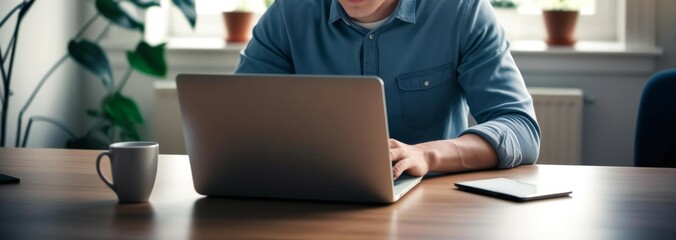 Man Using a Laptop at Home.