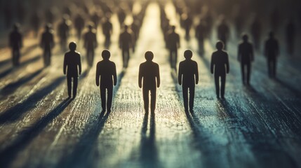 Silhouette Figures Walking Towards the Light: A Metaphor for Collective Journey