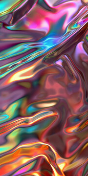 Abstract Iridescent Liquid Metal with Glossy and Reflective Surface for Mobile Wallpaper