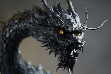 A Majestic Black Dragon Sculpture Head