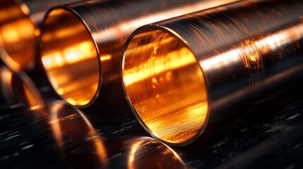 Gleaming Metal Tubes Reflecting Warm Light