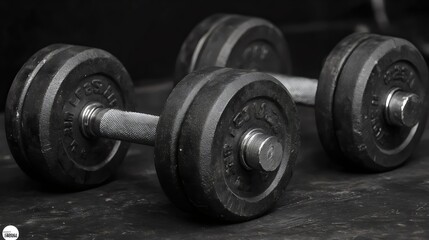 Naklejka premium Two black dumbbells with a silver handle