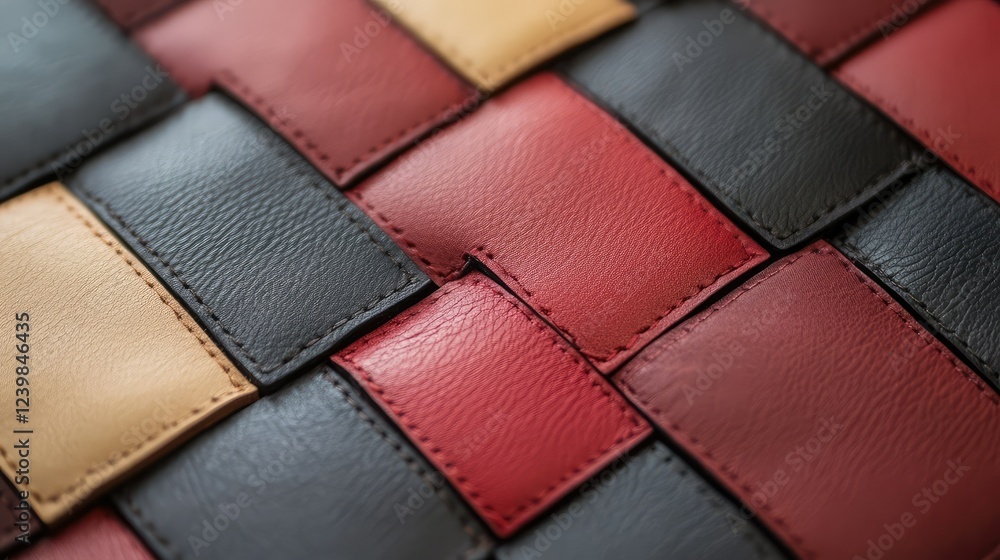 Poster close-up of textured leather in a colorful woven pattern showcasing rich textures and unique color c