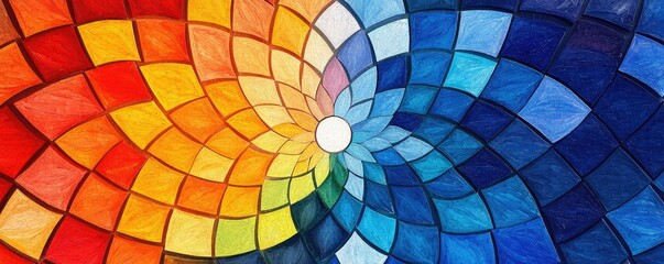 Obraz premium A vibrant, swirling pattern of colors merging from red to blue, creating a dynamic, eye-catching visual effect.