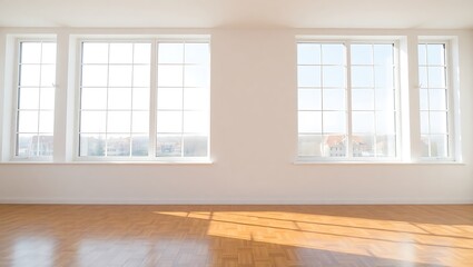 Minimalist Interior Design: Empty Room with Wood Floor and Large Windows