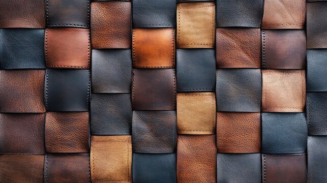 Detailed close-up view of a beautifully woven leather texture showcasing a variety of rich colors and textures, perfect for backgrounds or design inspirations
