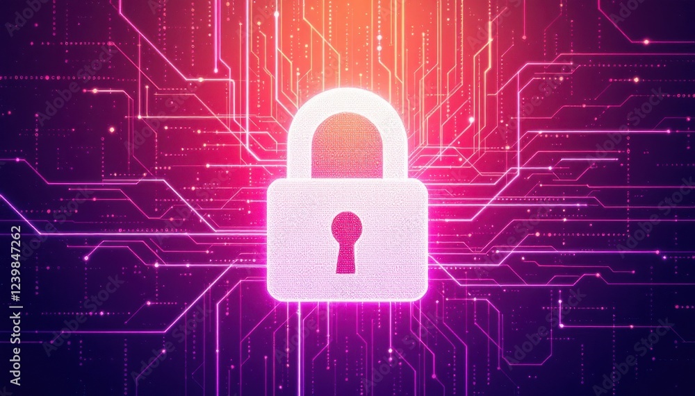 Aufkleber glowing padlock on digital circuit background symbolizing cybersecurity and data protection
