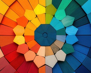 Fototapeta premium A vibrant arrangement of hexagonal shapes in a rainbow gradient, showcasing a stunning blend of colors from red to blue.