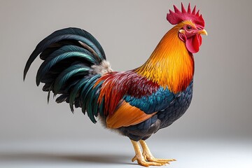 Fototapeta premium A Vibrant Rooster Displays Its Colorful Plumage
