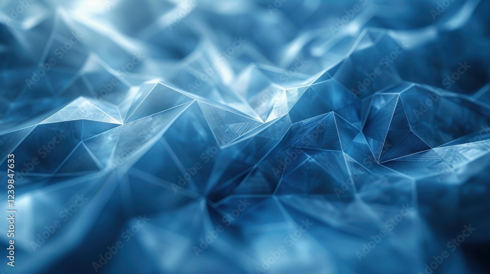 Poster Abstract blue geometric surface with interlocking triangular patterns