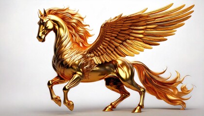 Fototapeta premium A majestic golden winged horse statue, symbolizing strength and freedom.