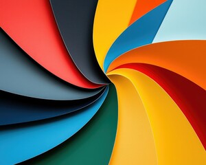 Naklejka premium A vibrant swirl of colored paper layers, showcasing shades of red, blue, yellow, green, and black, creating a dynamic and visually appealing design.