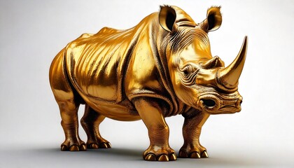 Fototapeta premium A stunning golden rhinoceros sculpture showcasing elegant craftsmanship.