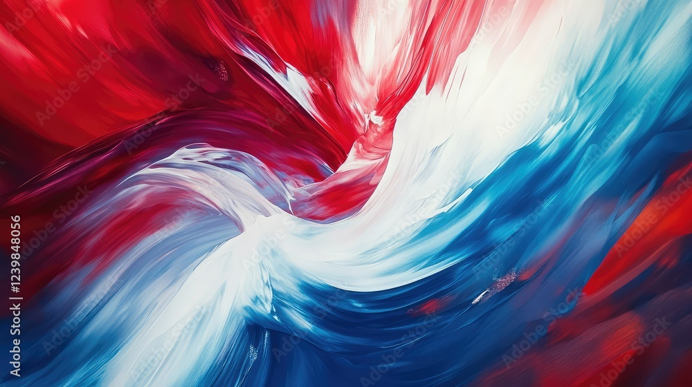 Poster abstract swirling blends of red and blue colors creating a vibrant and dynamic background for artist