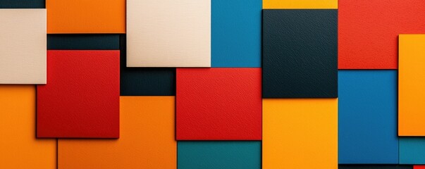 Fototapeta premium A vibrant arrangement of colorful squares, showcasing a mix of textures and hues, creating a visually appealing abstract pattern.