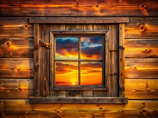 Rustic Wooden Window Silhouette Against Weathered Wall - Vintage Farmhouse Background