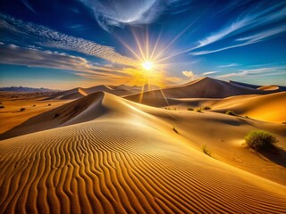 Naklejka premium Sand Dunes and Sunlight Shadow Contrast Sunrise Landscape