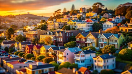 Fototapeta premium San Francisco Sunset Homes: Tilt-Shift Drone Photography