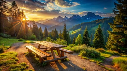 Scenic Mountain Trail Picnic Table