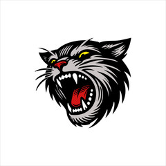 Angry cat open its mouth vector logo