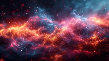 Fototapeta premium Vibrant cosmic nebula with abstract glowing patterns and starry background