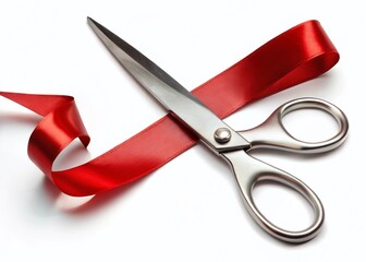 Scissors Cutting Red Ribbon for Grand Opening Ceremony