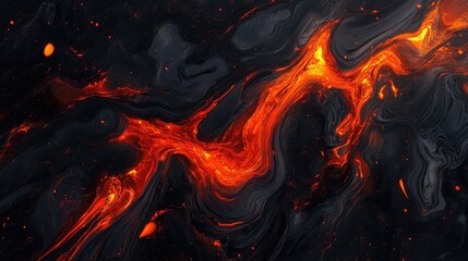 Abstract Fluid Motion with Fiery Orange and Black Swirls, Perfect for Creative Projects, Backgrounds, Digital Art, or Artistic Illustrations