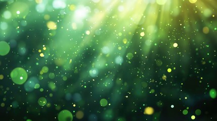 Captivating Green Light Rays with Sparkling Bokeh Effect Illuminating a Dreamy Background in a Soft and Ethereal Atmosphere for Creative Projects