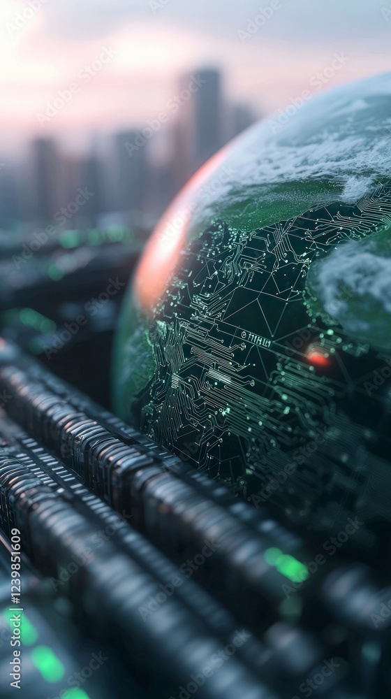 Poster global blockchain network futuristic tech cryptocurrency fintech worldwide data