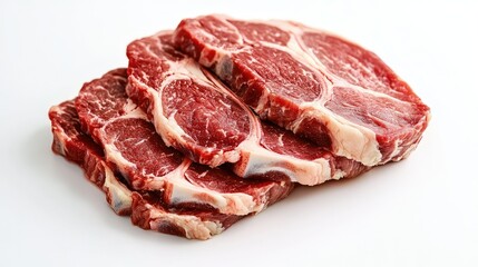 Fresh and Juicy Red Meat Cuts Displayed on a White Background Ideal for Culinary Use, Recipes, or Butchery Related Projects Showcasing Quality and Texture