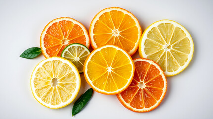 Obraz premium A vibrant citrus composition with slices of lemons, oranges, and limes