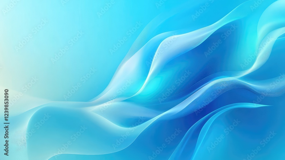 Poster serene blue waves of light flowing through space, creating a calm and ethereal atmosphere with gradi