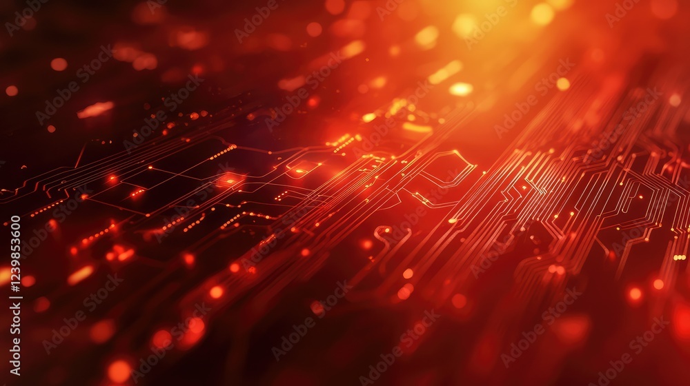 Poster abstract red digital background with glowing circuit patterns creating a futuristic technology conce