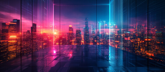 Fototapeta premium Futuristic City with Red Neon Lights Generated image