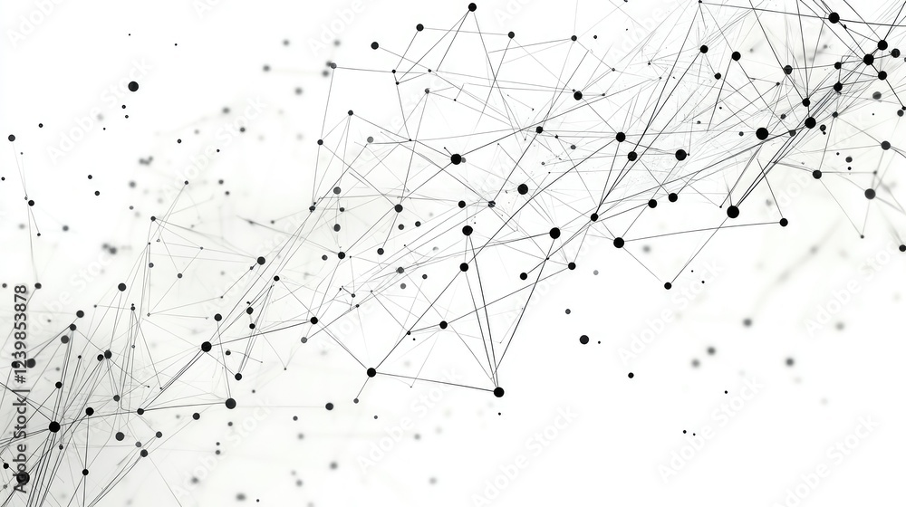 Poster abstract geometric background with black dots and connecting lines conveying a sense of technology, 