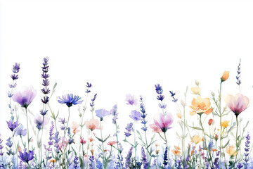 watercolor wildflower pastel rainbow colors clipart on white background