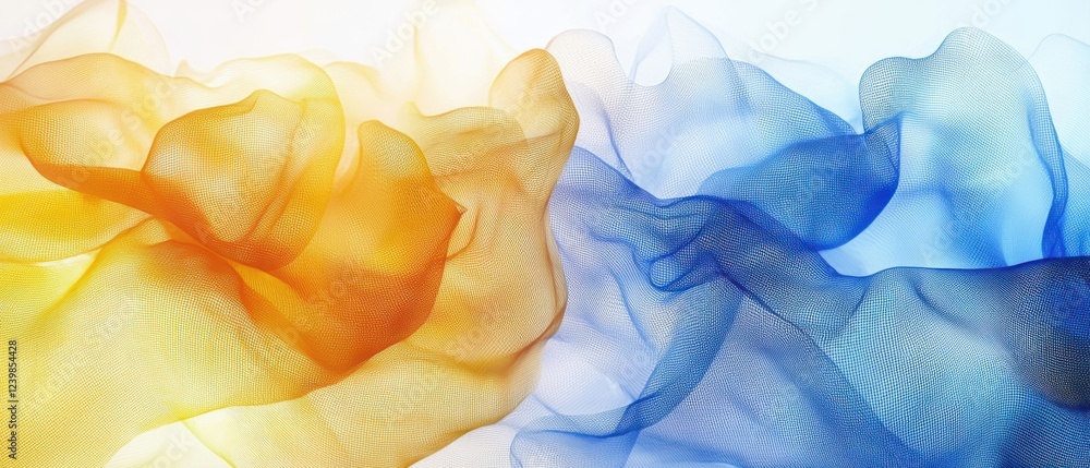 Poster a blue and yellow fabric with a pattern of waves. generative ai