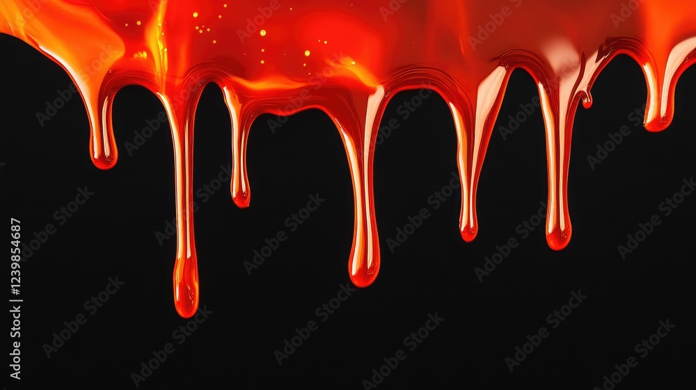 Aufkleber vivid red liquid dripping gracefully against a dark backdrop, capturing the dynamic movement and glo