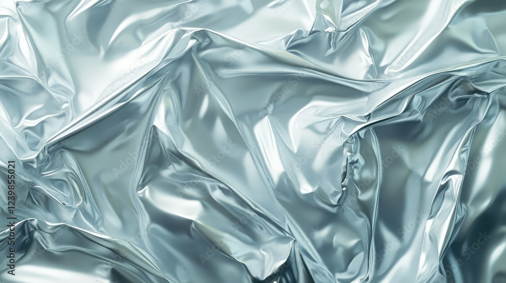 Poster abstract representation of textured metallic blue and silver crumpled surface with smooth reflection