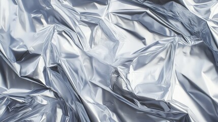 Reflective Silver Foil Texture: Crumpled and Wrinkled Metallic Surface Background Ideal for Creative Designs, Art Projects, and Modern Aesthetic Presentations