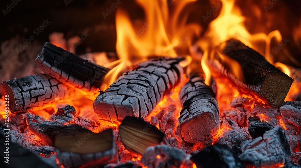 Aufkleber glowing ember firewood with bright flames and charred logs creating a warm and inviting atmosphere i
