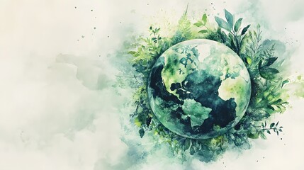 Watercolor Earth Surrounded By Lush Green Foliage