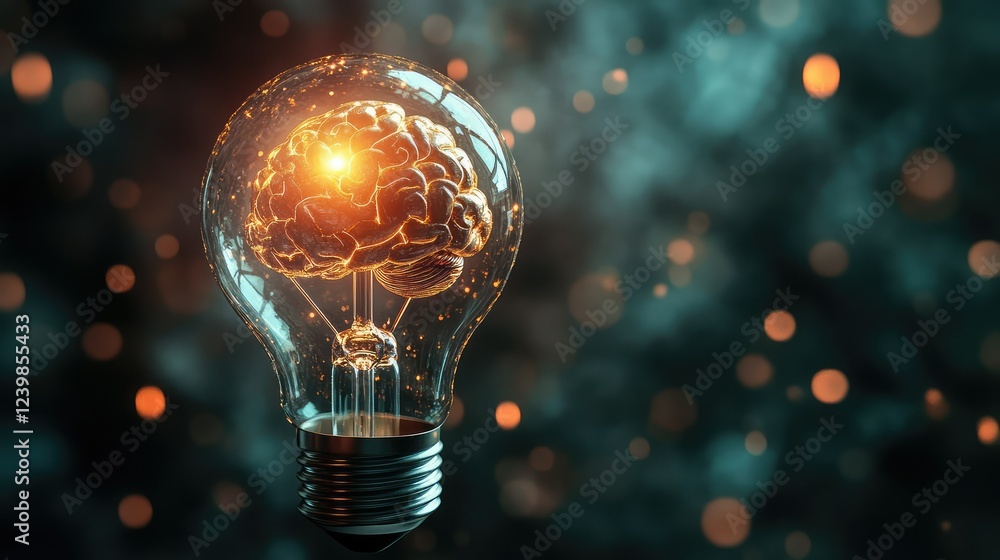 Aufkleber conceptual representation of a brain inside a light bulb, symbolizing creativity, innovation, and th