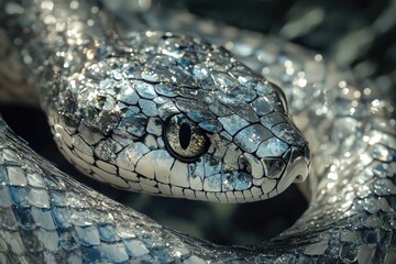 Obraz premium A Sparkling Silver Snake Close Up View