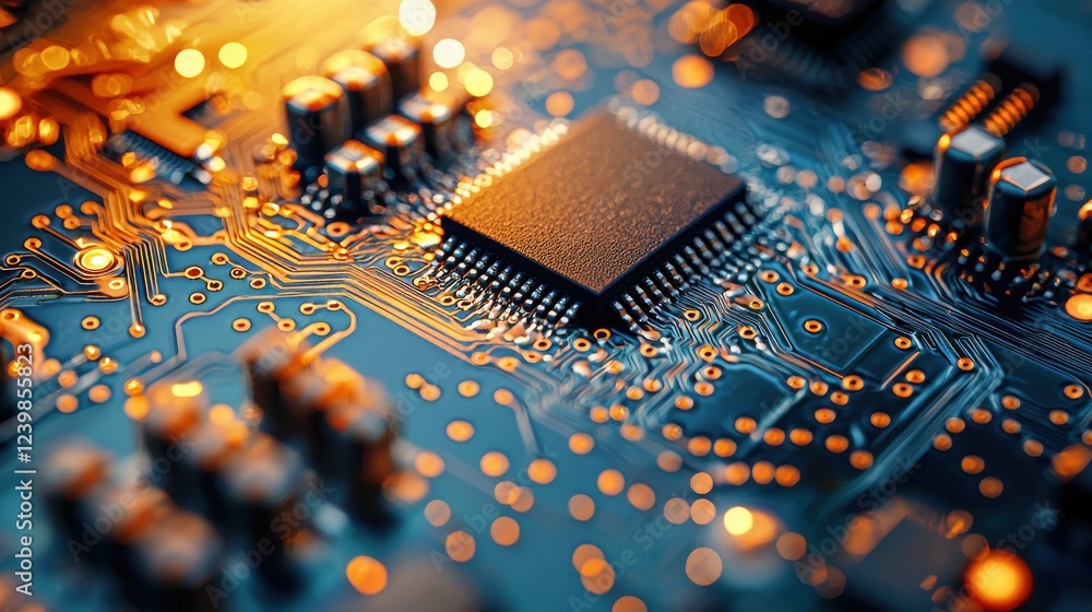 Poster a close up of a computer chip with a lot of detail. generative ai