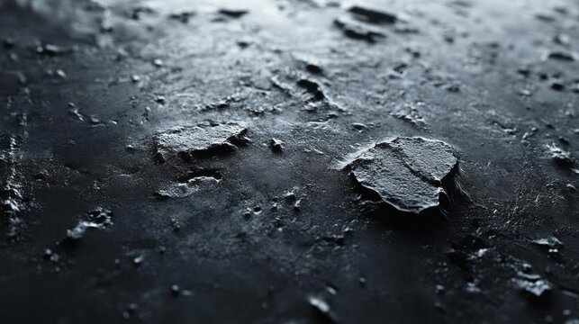 A dark, textured surface with a rough, cracked appearance