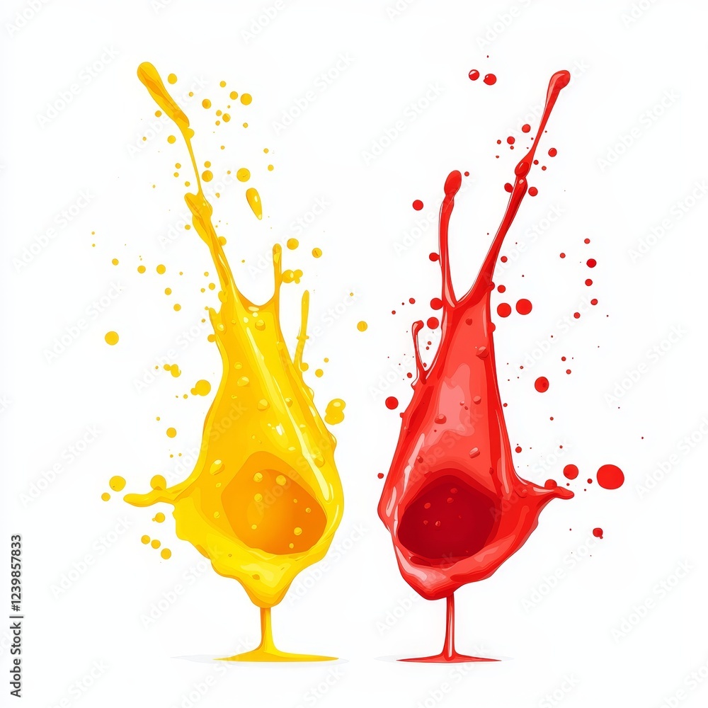 Poster red and yellow paint splashes isolated on white background. (2)