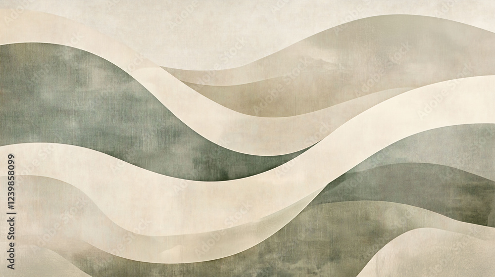 Poster serene design featuring a delicate arch amidst soothing waves in a muted color palette. generative a